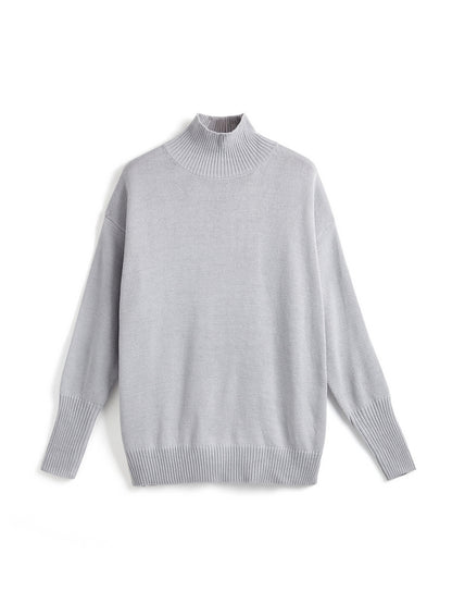Solid High Neck Loose Sweater