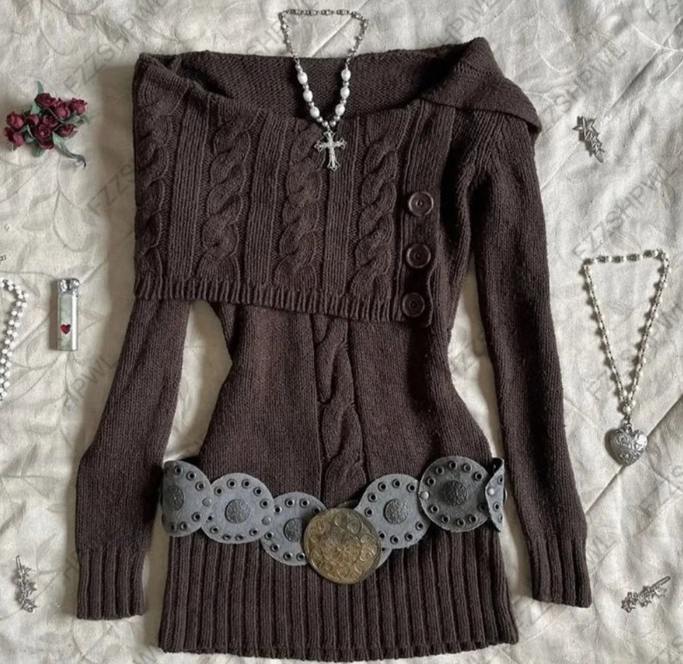 Punk Y2k One-line Collar Unique Thread Sweater
