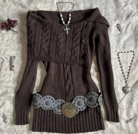 Punk Y2k One-line Collar Unique Thread Sweater