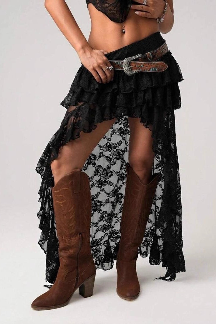 Asymmetric Denim Sexy Lace Design Skirt