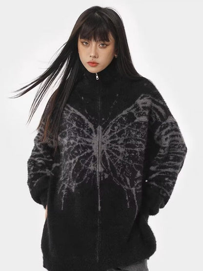 Butterfly Jacquard Turtleneck Warm Cashmere Cardigan Sweater