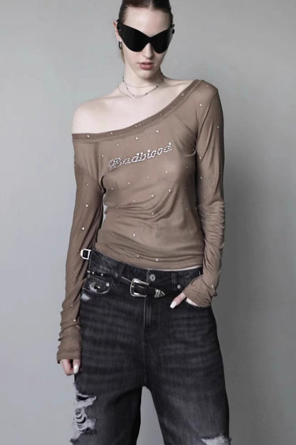 Rhinestone Graphic Long Sleeve Top