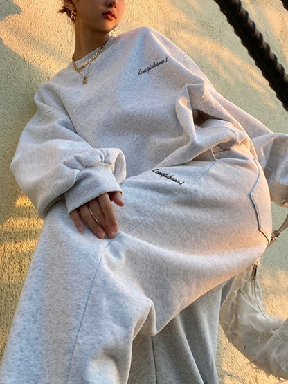 Solid Crew Neck Sweatshirt & Bound Feet Sweatpants Set