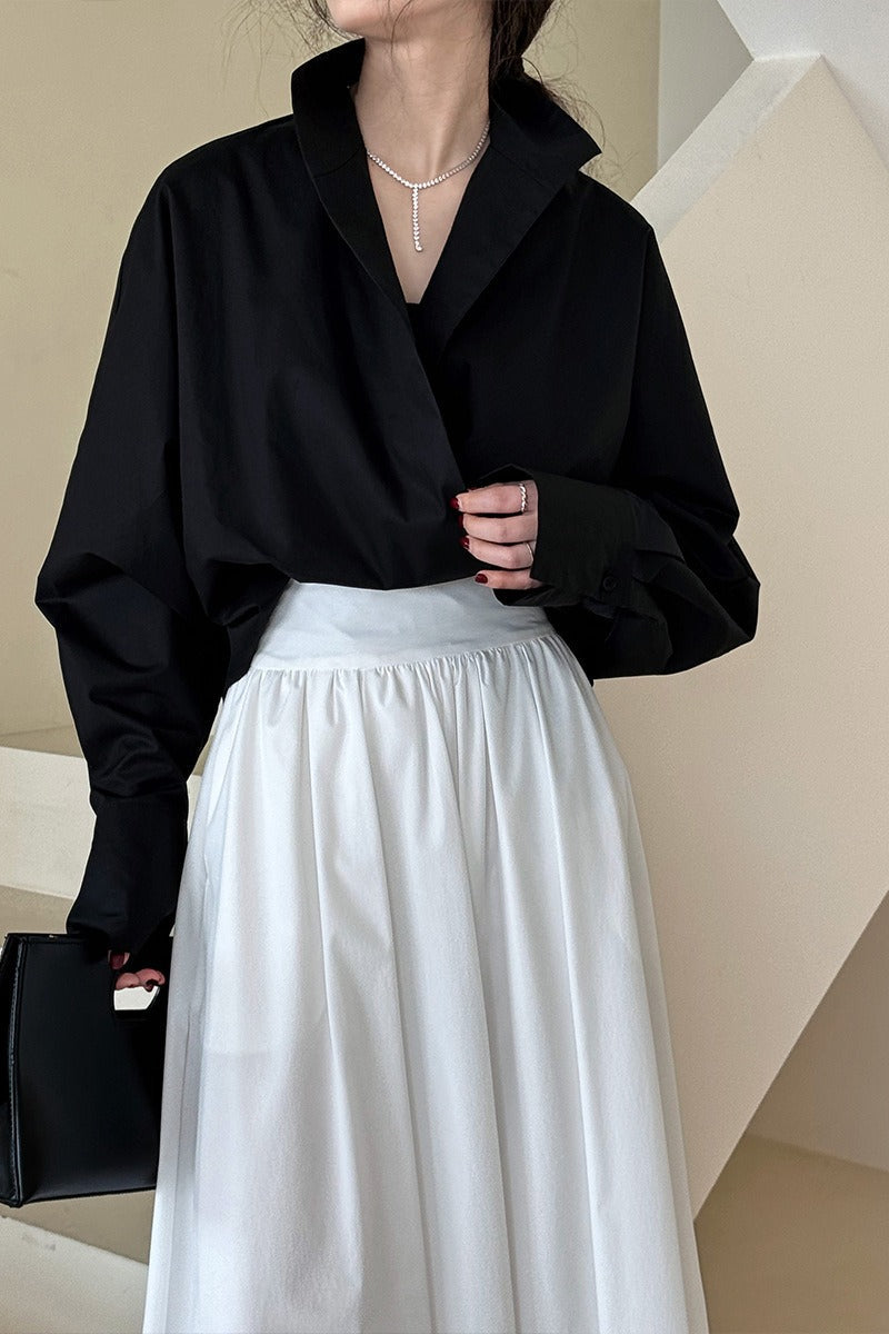 Stand Collar Deep V Layering Blouse