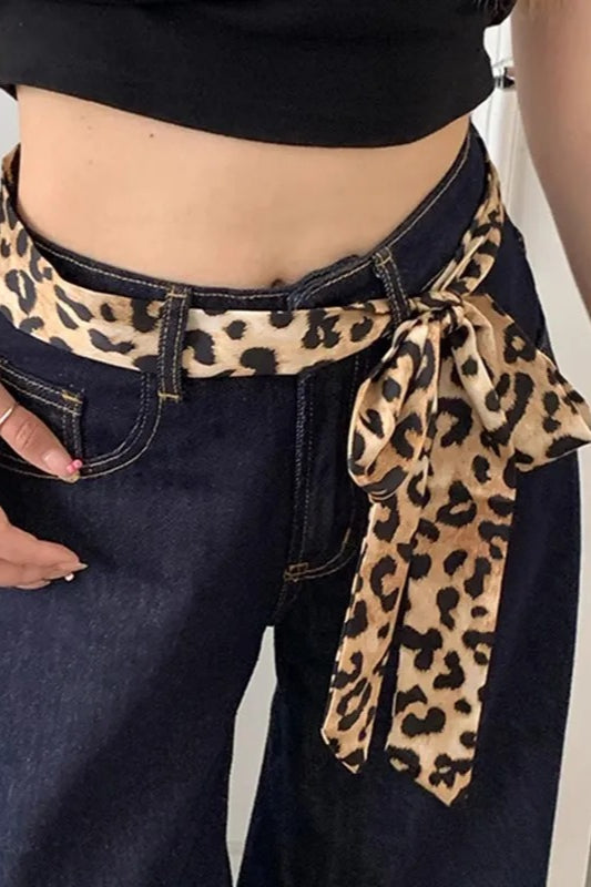 Retro Leopard Print Silk Ribbon Hair Neck Bag Scarf