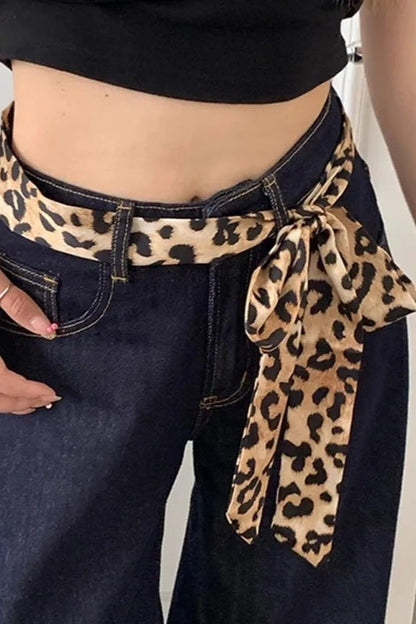 Retro Leopard Print Silk Ribbon Hair Neck Bag Scarf