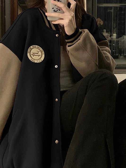 Vintage Contrast Color Loose Casual Jacket