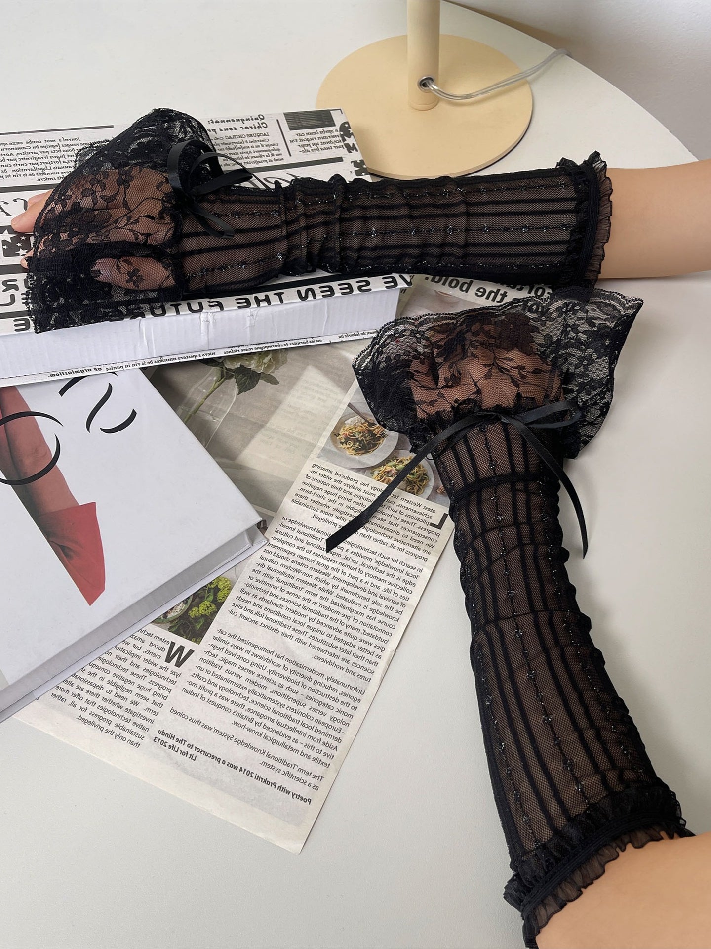 Gothic Subculture Lolita Lace Organza Embroidered Gloves