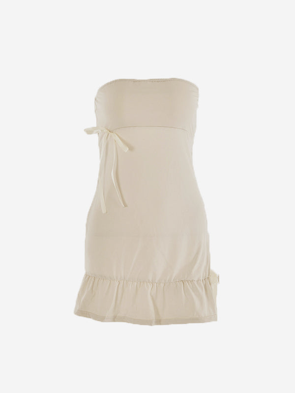 Solid Color Splice Bow Decor Mini Dress