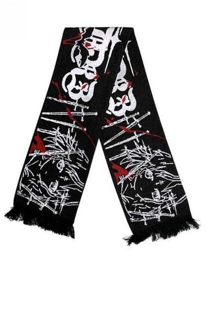 Goth Y2K Letter Graphic Striped Knit Scarf