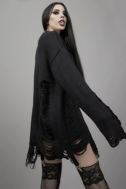 Knit Cross Cutout Distressed Long Sleeve Sweater