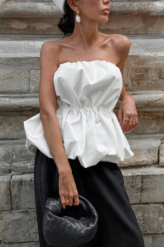 Solid Color Sleeveless Off-shoulder Elastic Waist Strapless Top