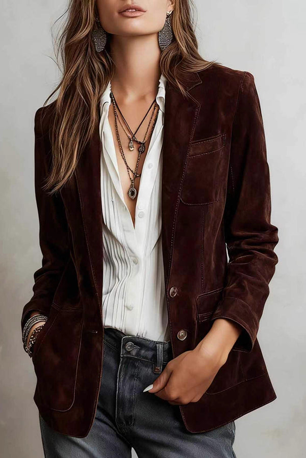 Stylish Suede Lapel Long-sleeved Casual Button-down Jacket
