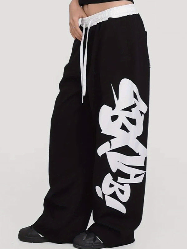 Letter Print Wide Leg Pants