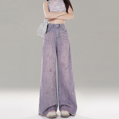 Ripped button zip-up low rise straight leg | Baggy Low Rise Jeans  | Festival Outfits Women