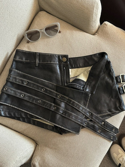 Gothic Punk Irregular PU Leather Shorts Skirts
