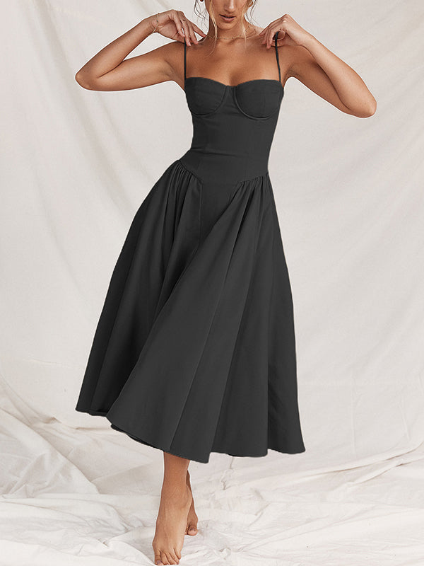 Vintage Solid Cami Midi Dress
