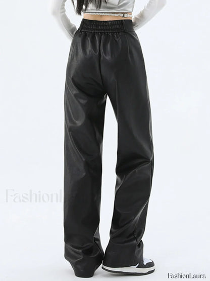 Faux Leather Graceful Straight Leg Pants