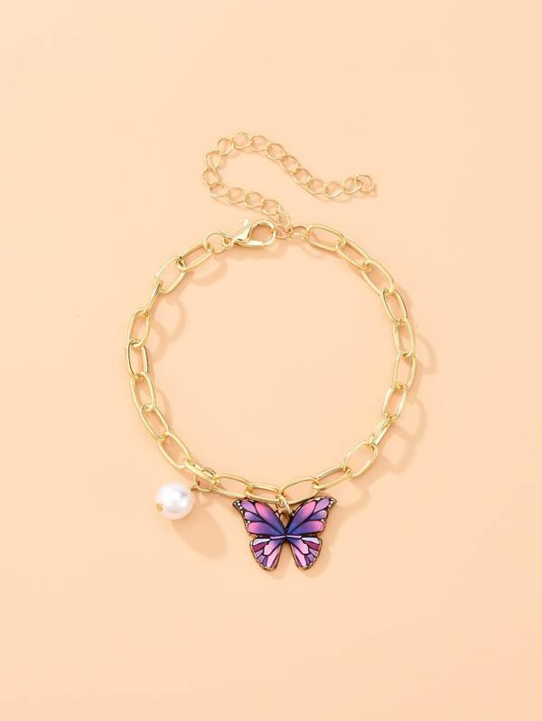 Faux Pearl & Butterfly Charm Bracelet for Women
