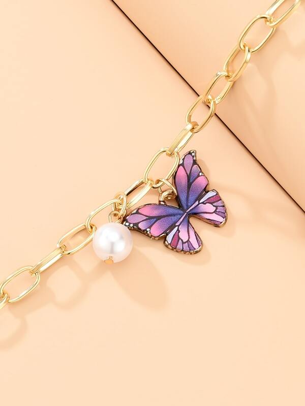 Faux Pearl & Butterfly Charm Bracelet for Women
