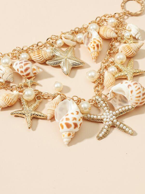 Faux Pearl Conch Charm Necklace for Women