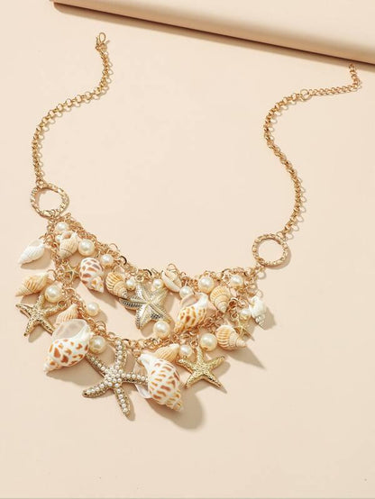 Faux Pearl Conch Charm Necklace for Women