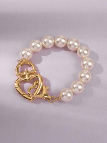 Faux Pearl Heart Decor Bracelet for Women