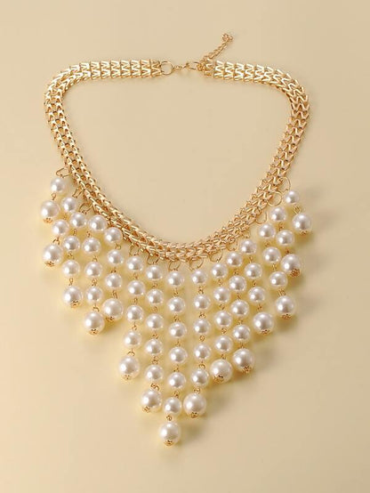 Faux Pearl Tassel Charm Necklace for Women