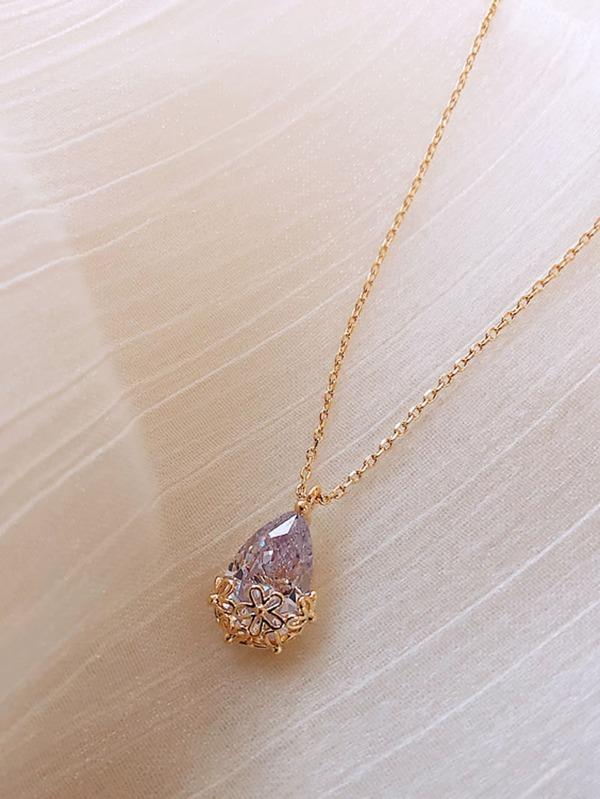 Faux Teardrop Crystal Charm Necklace for Women