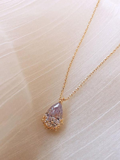 Faux Teardrop Crystal Charm Necklace for Women