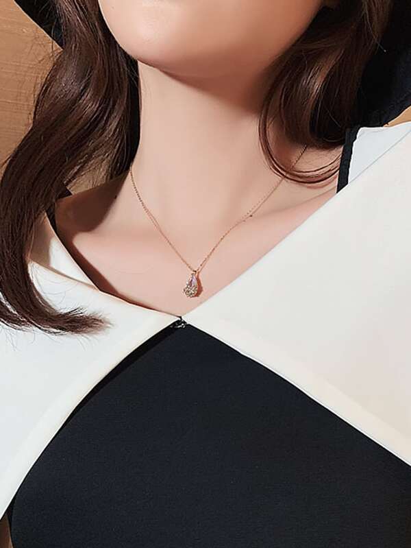 Faux Teardrop Crystal Charm Necklace for Women