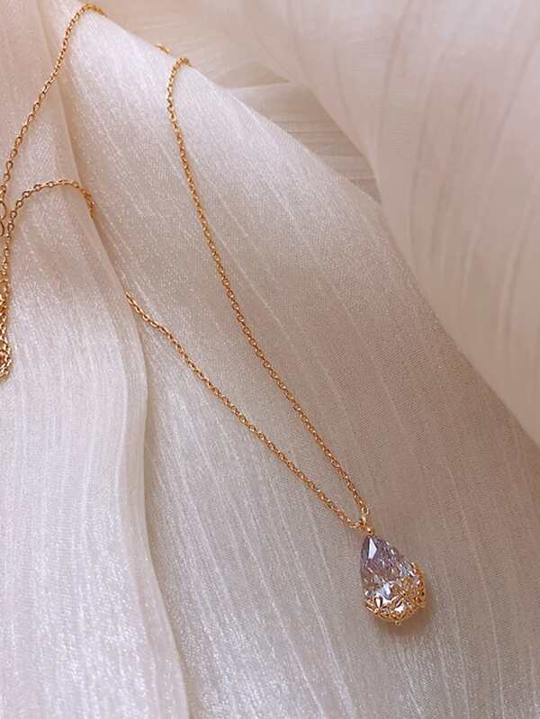 Faux Teardrop Crystal Charm Necklace for Women