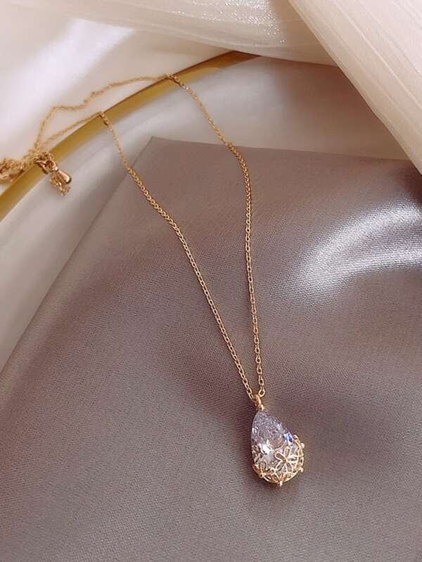 Faux Teardrop Crystal Charm Necklace for Women