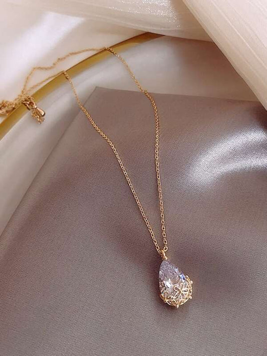 Faux Teardrop Crystal Charm Necklace for Women