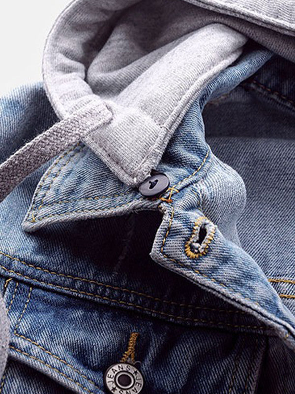 Fake two piece hooded denim jacket