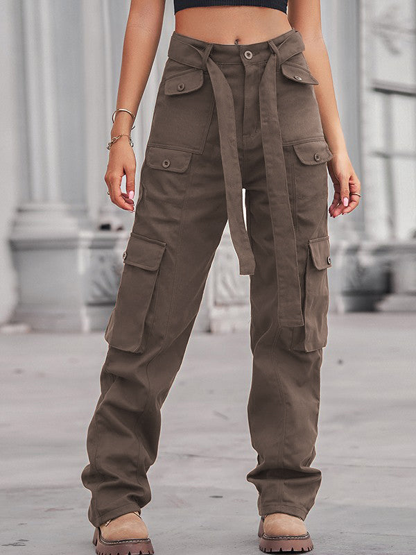 Belted Baggy Denim Cargo Jeans
