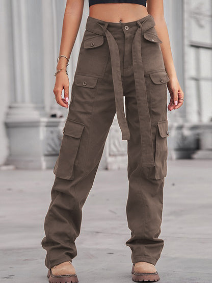 Belted Baggy Denim Cargo Jeans