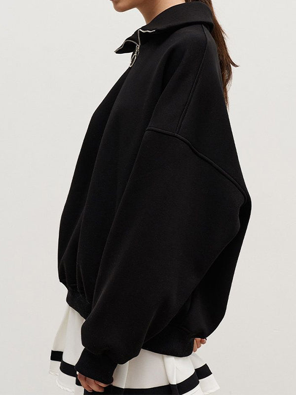 Solid Lapel Neck Half Zip Sweatshirt