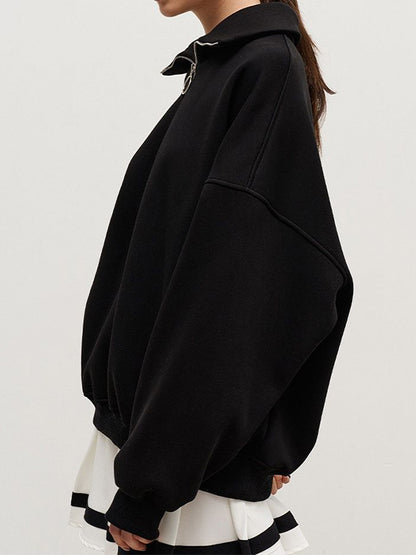 Solid Lapel Neck Half Zip Sweatshirt