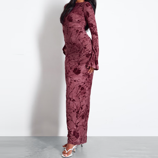 Long sleeve backless self tie slit maxi dress  | Festival Outfits Women