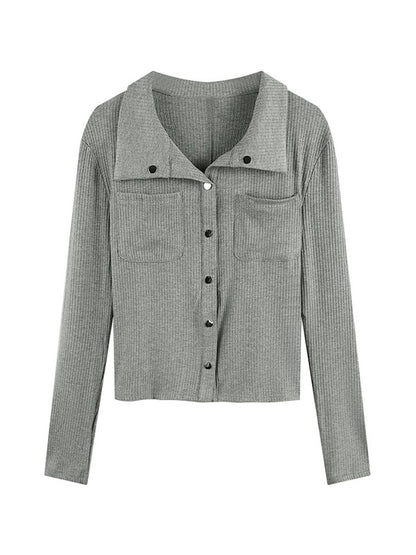 Metal Button Polo Neck Knit