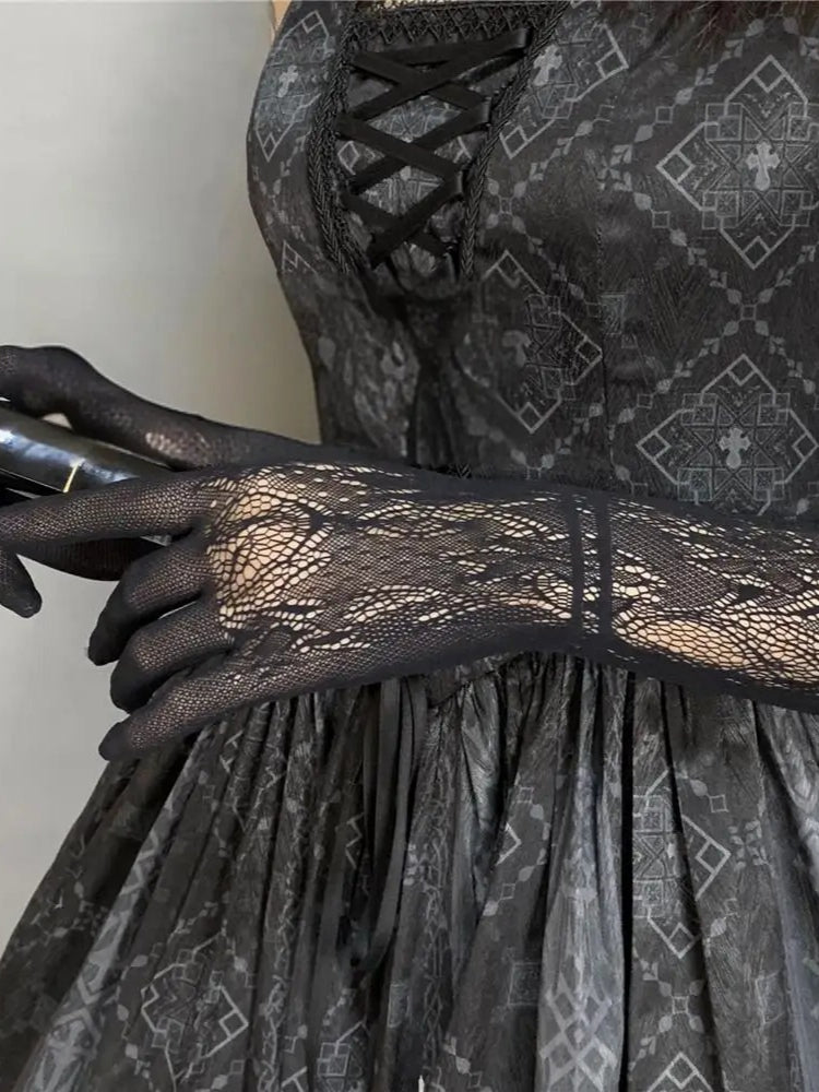 Gothic Hollow Out Net Lace Long Gloves