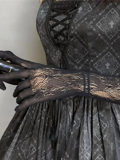 Gothic Hollow Out Net Lace Long Gloves