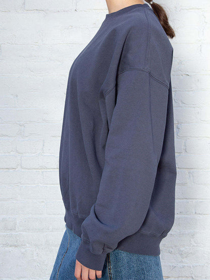 Solid Crew Neck Pullover Sweatshirt