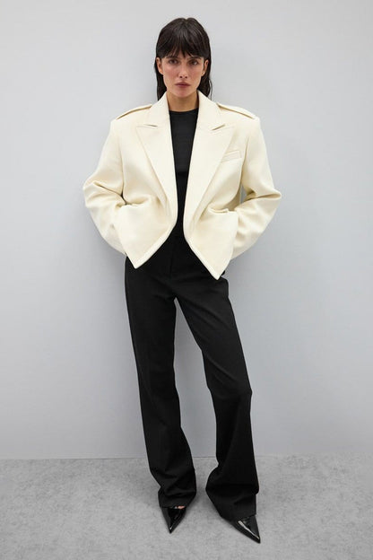 Notch-Lapel Epaulet Wool Blend Loose Coat
