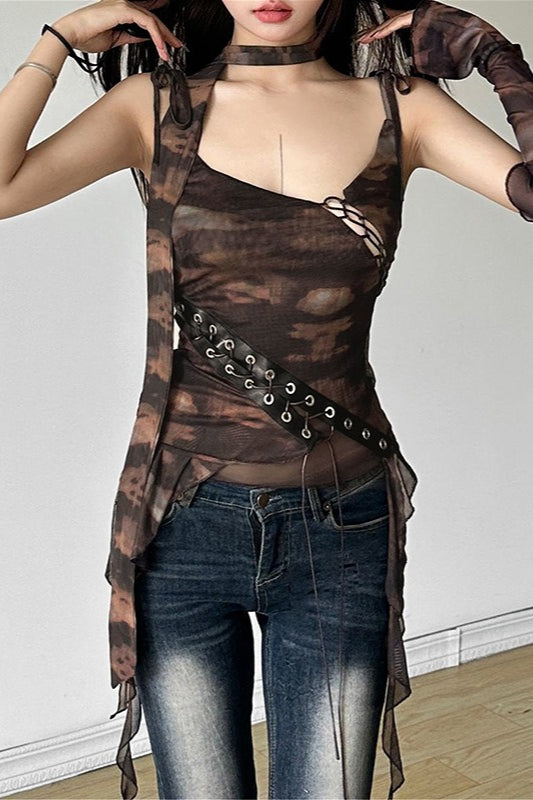 Sexy Mesh Cami Single Sleeve Mesh Top