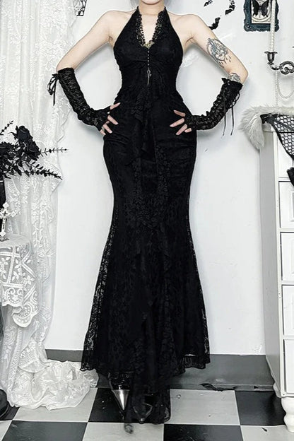 Vintage Palace Gothic Lace Patchwork Sleeveless V-neck Maxi Dress