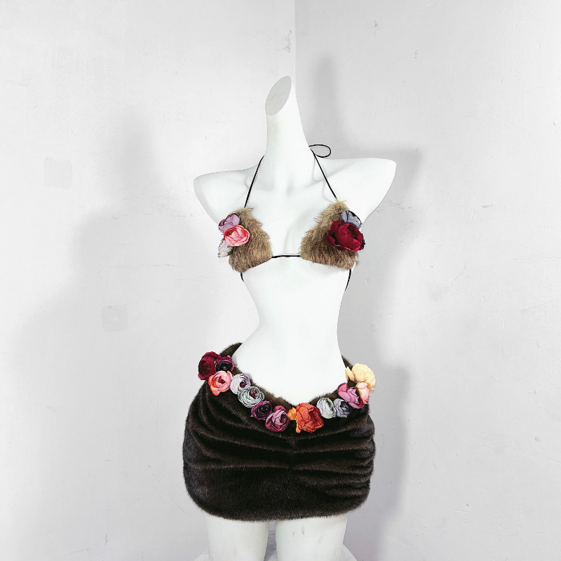 Halter self tie flower applique fluffy backless top  | Festival Outfits Women