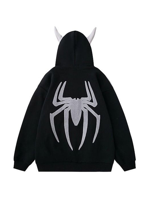 Street Spider Embroidered Devil Styling Oversized Hoodie