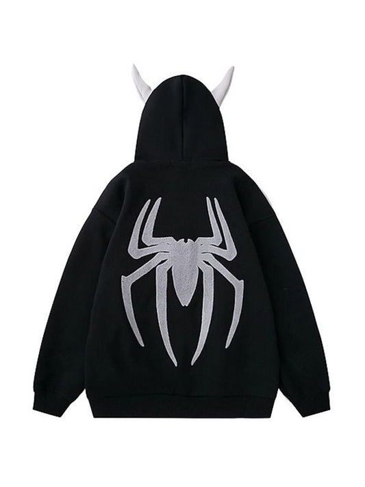 Street Spider Embroidered Devil Styling Oversized Hoodie